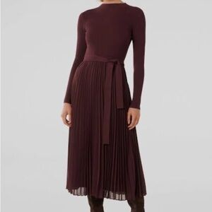 Ever New Long Sleeve Pleated Midi Dress in Burgundy